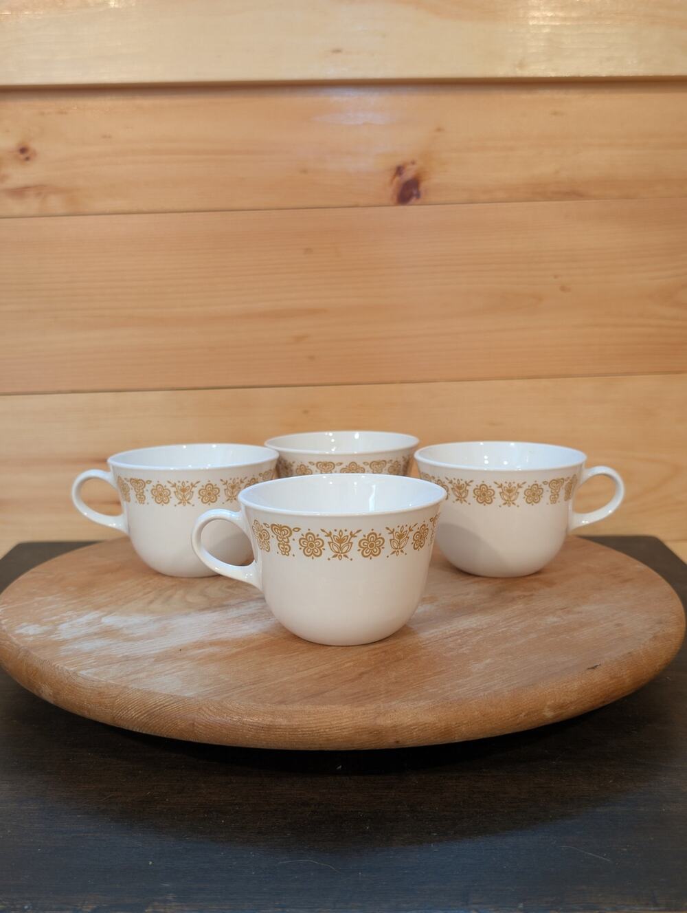 Vintage Corelle Butterfly Gold Coffee Tea Cups Set of 4 Pyrex Corning